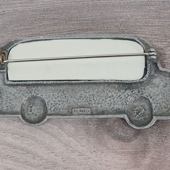 Vintage L Razza Pewter School Bus Pin Brooch Children - Picture 3 of 4